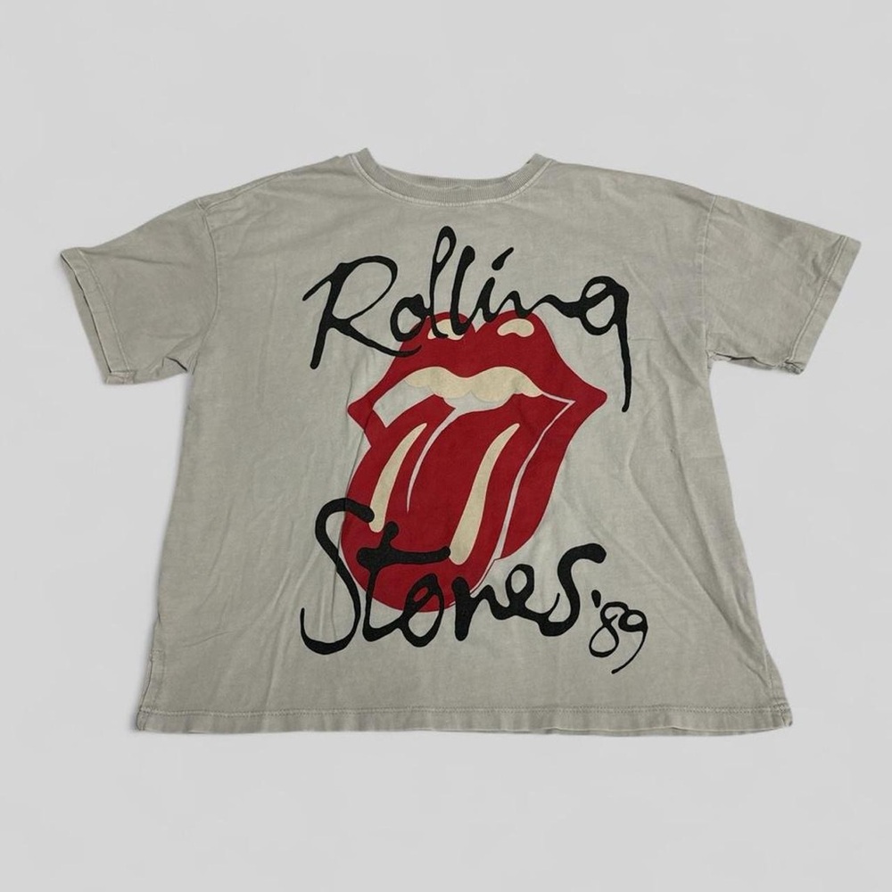 Zara Kids Gray Tee with Red & Black Rolling Stones Graphic
